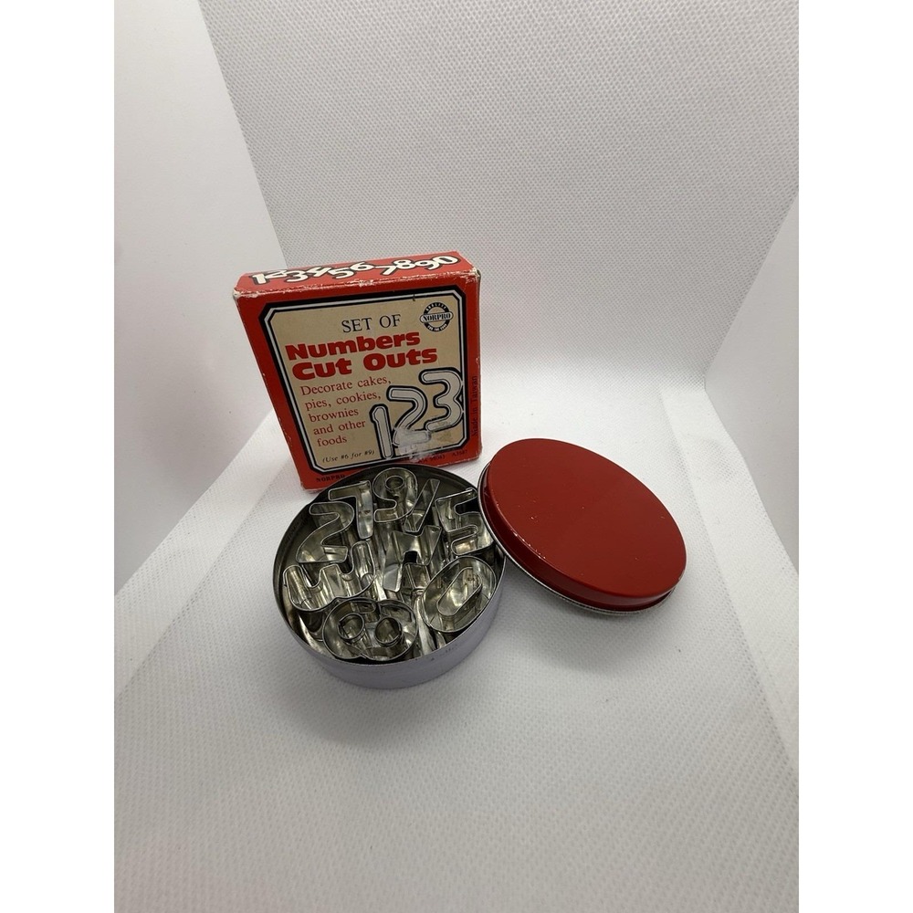 Norpro‎ Vintage Number Cookie Cutter Set 0 thru 9 Metal In Original Box And Tin